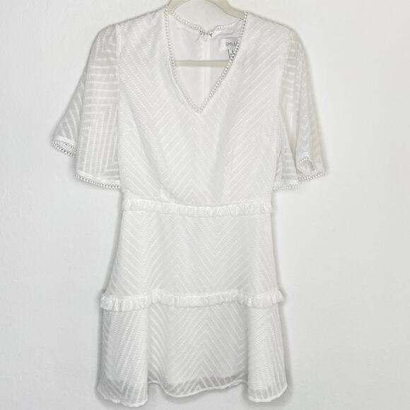 Shilla Chevron Swiss Clip Dot Short Sleeve Classy Fit and Flare Mini Dress Small - Picture 2 of 14